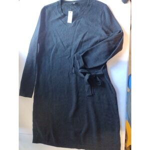 Talbots Petite LP Black Metallic Knit Sweater Dress Long Sleeve Tie‎ Belt